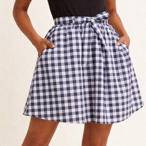 ModCloth Blue White Gingham Skirt 2X A-Line Belt Tie Pockets